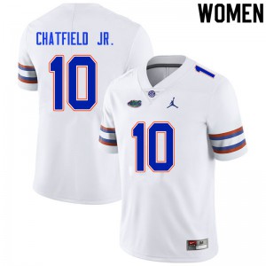 Women #10 Andrew Chatfield Jr. Florida Gators College Football Jerseys White 774799-437