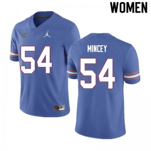 Women #54 Gerald Mincey Florida Gators College Football Jerseys Blue 490087-718