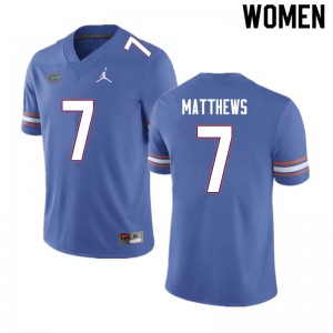 Women #7 Luke Matthews Florida Gators College Football Jerseys Blue 373380-316