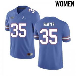 Women #35 William Sawyer Florida Gators College Football Jerseys Blue 810997-562