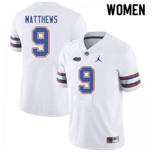 Jordan Brand Women #9 Luke Matthews Florida Gators College Football Jerseys White 631083-420