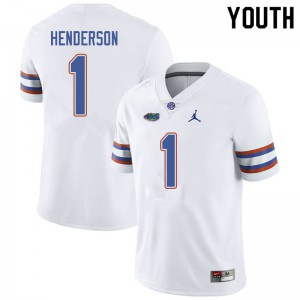 Jordan Brand Youth #1 CJ Henderson Florida Gators College Football Jerseys White 490276-456