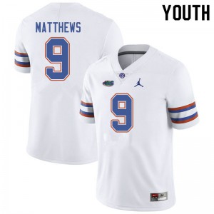 Jordan Brand Youth #9 Luke Matthews Florida Gators College Football Jerseys White 984167-369